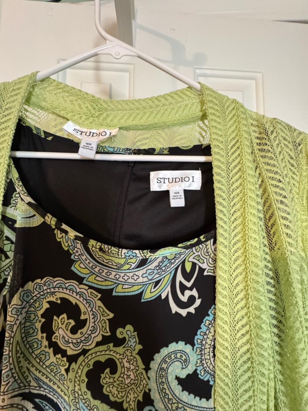 Studio I Black Paisley Maxi with Lime Knit Cardigan - Picture 5 of 8